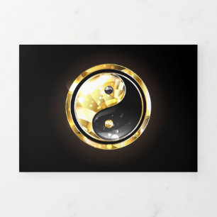 Tarjeta Festiva Tríptica Yin Yang dorado en negro