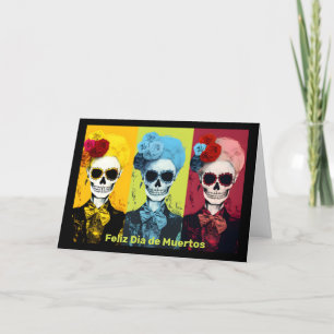 Tarjeta Festiva Tríptico del Día de Muertos Calavera Catrina