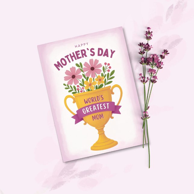 Tarjeta Festiva Trofeo floral Día de la Madre Púrpura (Subido por el creador)