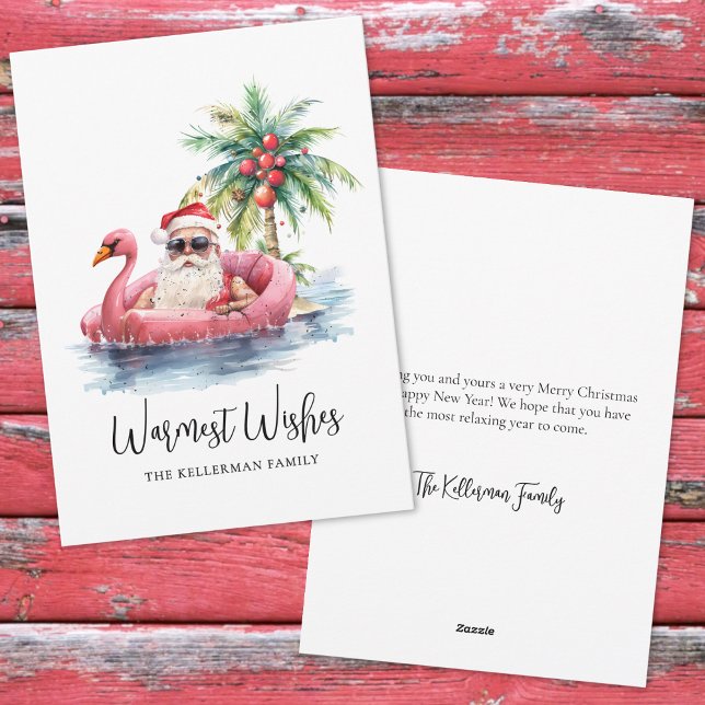 Tarjeta Festiva Tropical Beach (Santa Claus Tropical Beach Christmas Holiday Card)