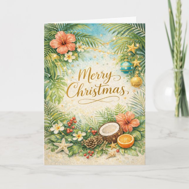 Tarjeta Festiva Tropical Beach Christmas  (Anverso)