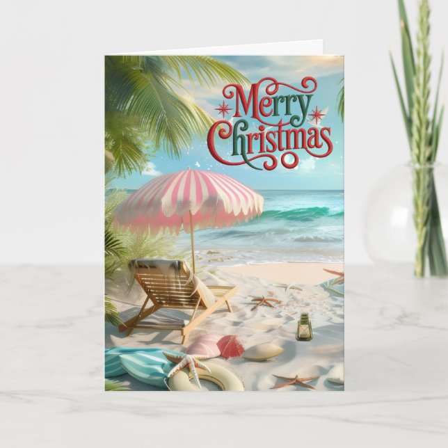 Tarjeta Festiva Tropical Beach Christmas Card (Anverso)
