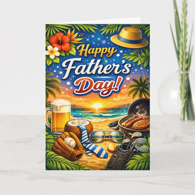 Tarjeta Festiva Tropical Beach Fathers Day (Anverso)