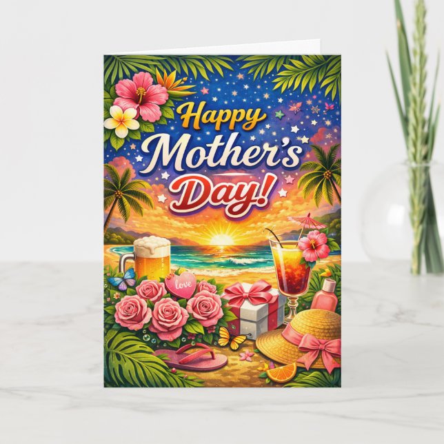 Tarjeta Festiva Tropical Beach Sunset Mothers Day (Anverso)