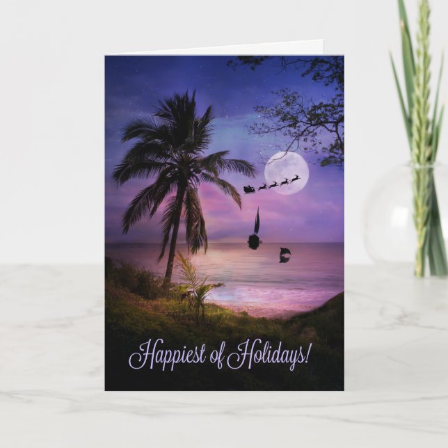 Tarjeta Festiva Tropical Beach Vela Felices Fiestas (Anverso)