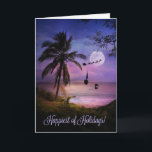 Tarjeta Festiva Tropical Beach Vela Felices Fiestas<br><div class="desc">Una carta de vacaciones náuticas,  de temática costera,  con velero,  delfín,  palmera y por supuesto santa y reno. ¡Una forma divertida de desear un poco de paraíso para las vacaciones!</div>