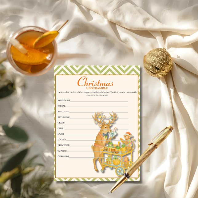 Tarjeta Festiva Tropical Chinoiserie Christmas Unscramble game  (Tropical Chinoiserie Christmas Unscramble game Holiday Card)