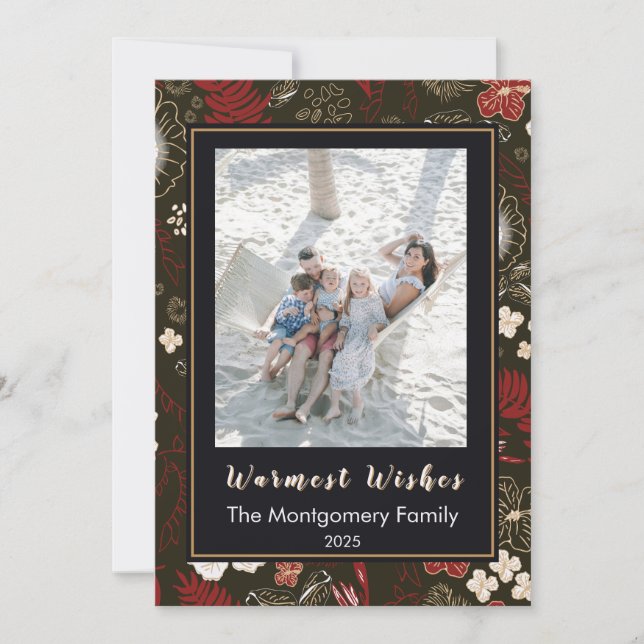 Tarjeta Festiva Tropical Christmas Red Hibiscus Palm Warm Wishes (Anverso)