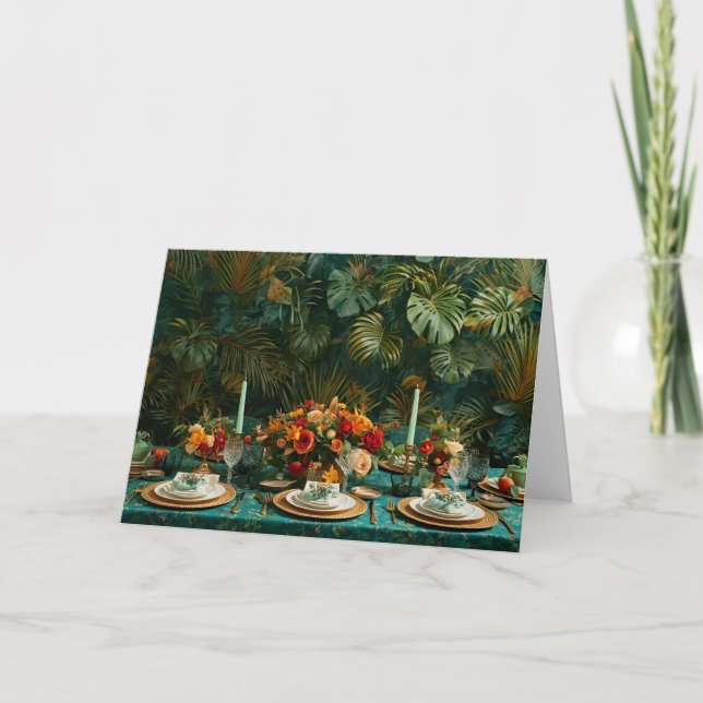 Tarjeta Festiva 🌿 Tropical Elegance Thanksgiving Greeting Card 🌺 (Anverso)
