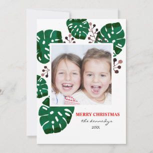 Tarjeta Festiva Tropical Green Foliage Christmas Holiday Photo