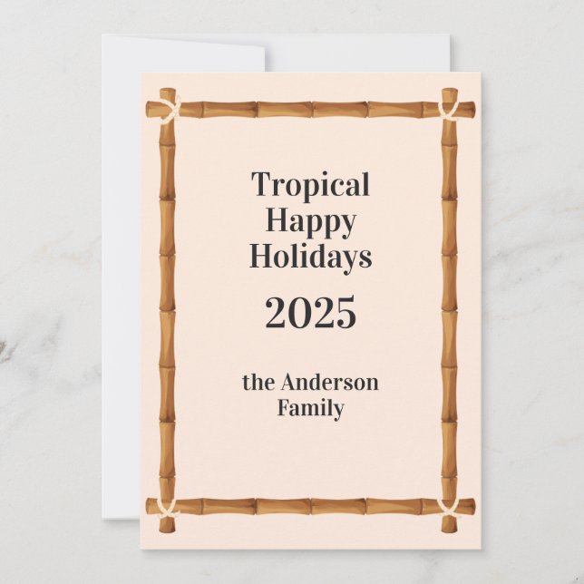 Tarjeta Festiva Tropical Happy Holidays, Bamboo Frame (Anverso)