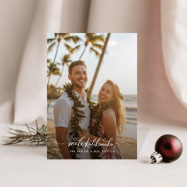 Tarjeta Festiva Tropical Mele Kalikimaka Newlywed Beach Photo
