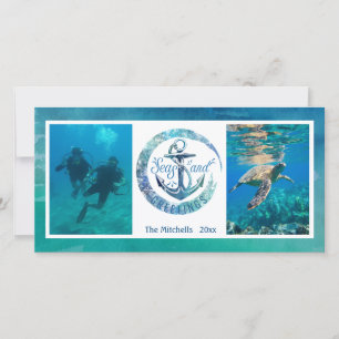 Tarjeta Festiva Tropical "Saludos de la Temporada" Ola del Océano