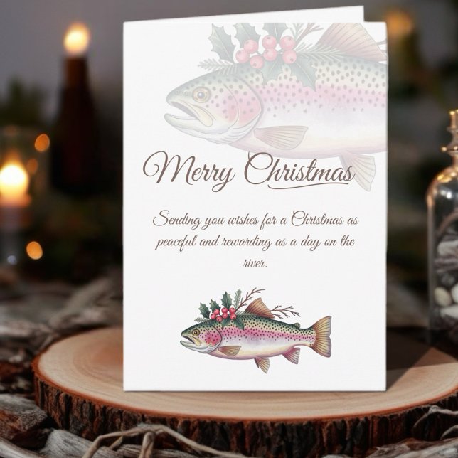 Tarjeta Festiva Trout Merry Christmas Invite (Celebrate the holiday season with our Fishing-Themed Christmas Cards collection! )