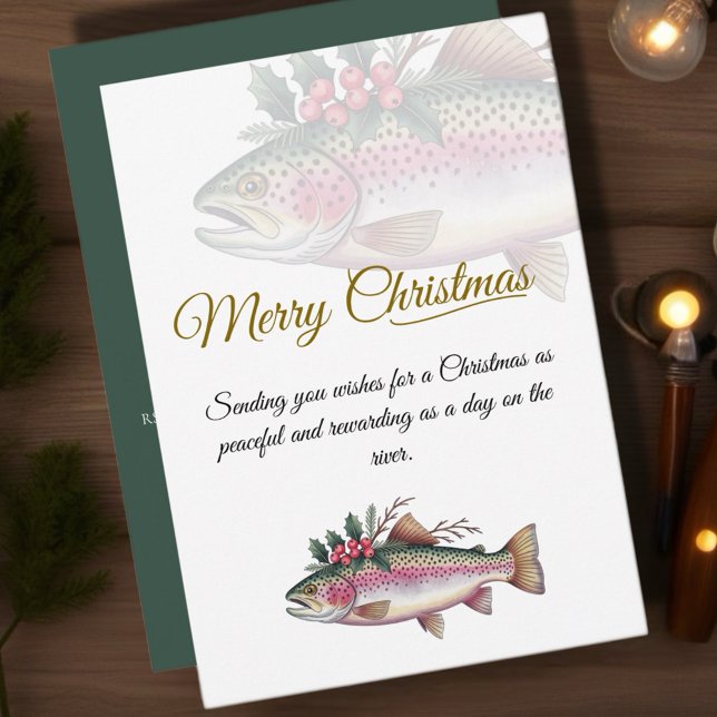Tarjeta Festiva Trout Merry Christmas Invite (Celebrate the holiday season with our Fishing-Themed Christmas Cards collection! )