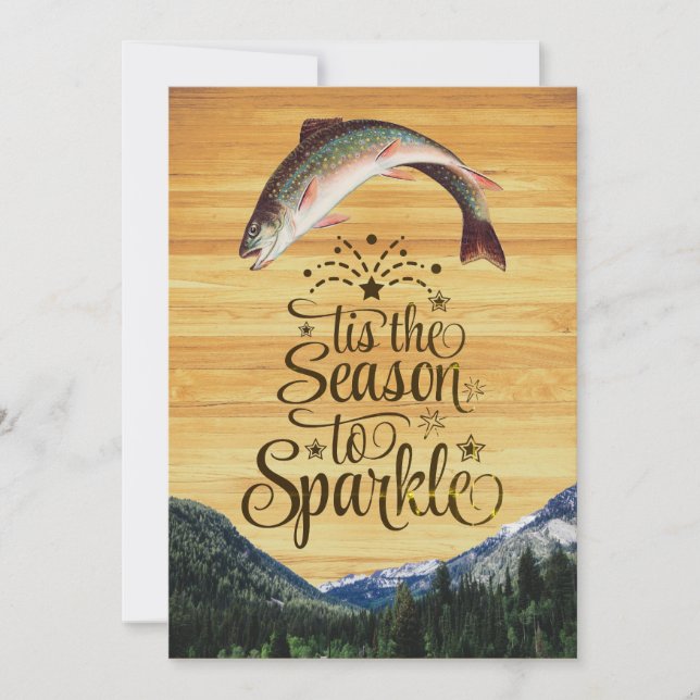 Tarjeta Festiva Trucha divertida Seasons saludos en leña (Anverso)