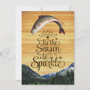 Tarjeta Festiva Trucha divertida Seasons saludos en leña