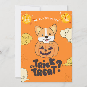 Tarjeta Festiva Truco de fiesta de Halloween o trato Corgi Pumkin