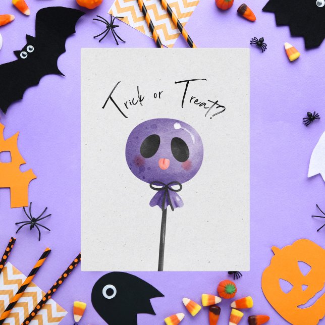 Tarjeta Festiva ¿Truco o Trato? Chupachups de Acuarela Adorables (Subido por el creador)