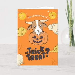 Tarjeta Festiva Truco o trato de fiesta de Halloween Cabra Calabaz