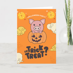Tarjeta Festiva Truco o trato de fiesta de Halloween Cerdo Calabaz