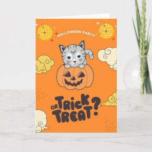 Tarjeta Festiva Truco o trato de fiesta de Halloween Gato Calabaza