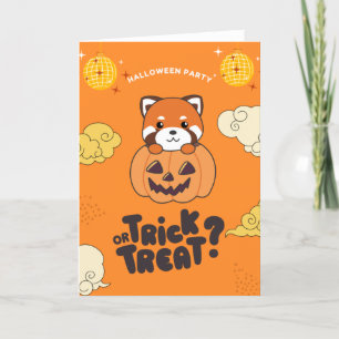 Tarjeta Festiva Truco o trato de fiesta de Halloween Panda rojo Pi