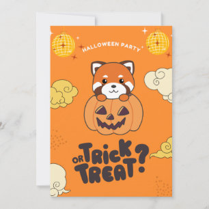 Tarjeta Festiva Truco o trato de fiesta de Halloween Panda rojo Pu