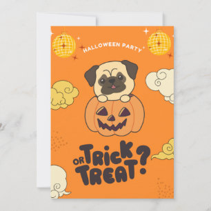 Tarjeta Festiva Truco o trato de fiesta de Halloween Pug Calabaza