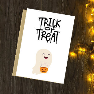 Tarjeta Festiva Truco o trato fantasma de Halloween calabaza linda