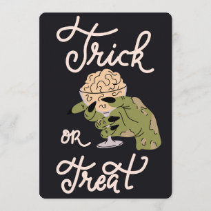 Tarjeta Festiva Truco o trato Mano de zombie sosteniendo cerebro D