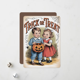 Tarjeta Festiva "Truco o Trato" Vintage Niños Halloween
