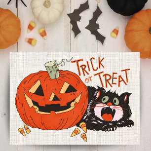 Tarjeta Festiva Truco o Truco Retro Vintage Halloween Personalizad