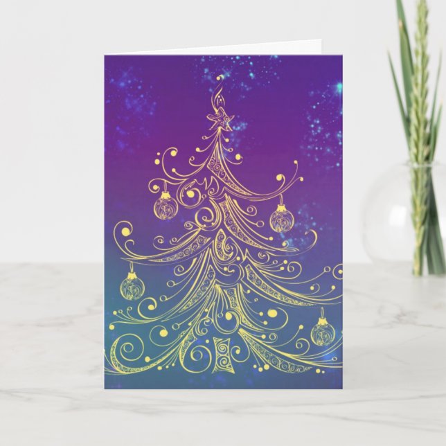 Tarjeta Festiva Trullo de la púrpura del adorno del árbol de (Anverso)