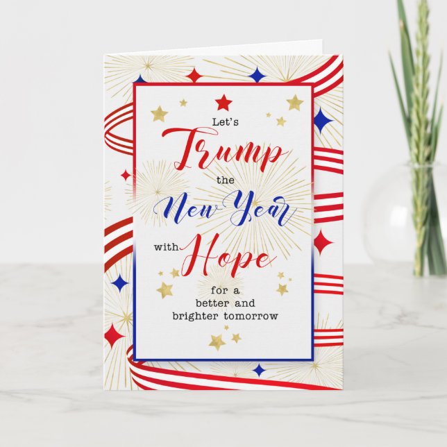 Tarjeta Festiva Trump el Año Nuevo con esperanza blanco y azul roj (Anverso)