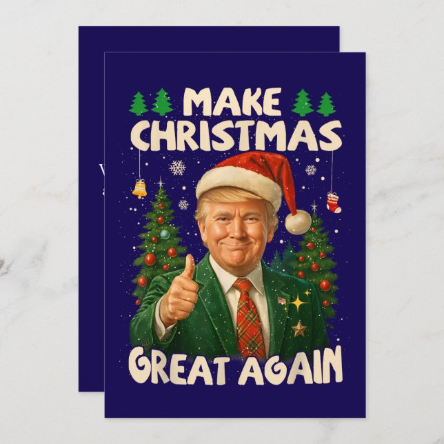 Tarjeta Festiva Trump hace a los Navidades grandes de nuevo azul o (Anverso / Reverso)