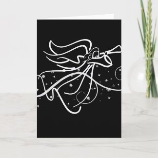 Tarjeta Festiva Trumpeando a los Navidades blancos y negros de Ang
