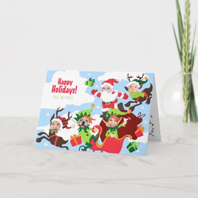 Tarjeta Festiva ¡Tu Cara Aquí! Familia de 5 Navidades divertidos (Anverso)