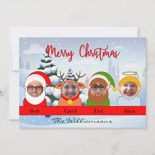 Tarjeta Festiva Tu familia como elfo de reno de Santa Fotos (Anverso)
