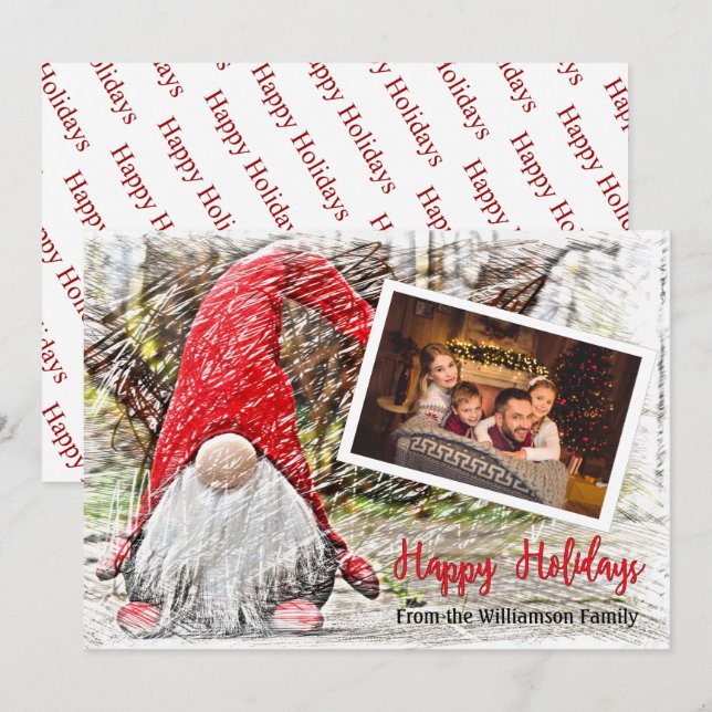 Tarjeta Festiva Tu Foto Con Navidades Gnome Happy Holidays (Anverso / Reverso)