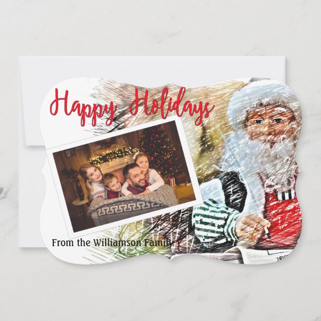 Tarjeta Festiva Tu Foto Con Santa Fancy Cut Happy Holidays (Anverso)