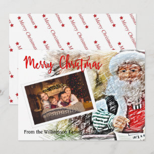 Tarjeta Festiva Tu foto con Santa trabajando en la lista bonita