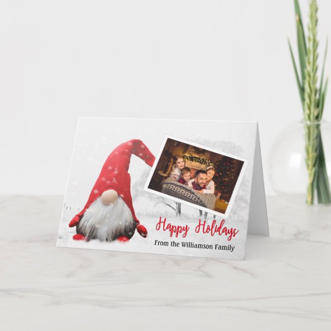 Tarjeta Festiva Tu Foto Con Snowy Gnome Felices Fiestas (Anverso)