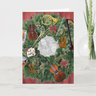 Tarjeta Festiva Tu foto en Wreath of Orchestra Instruments