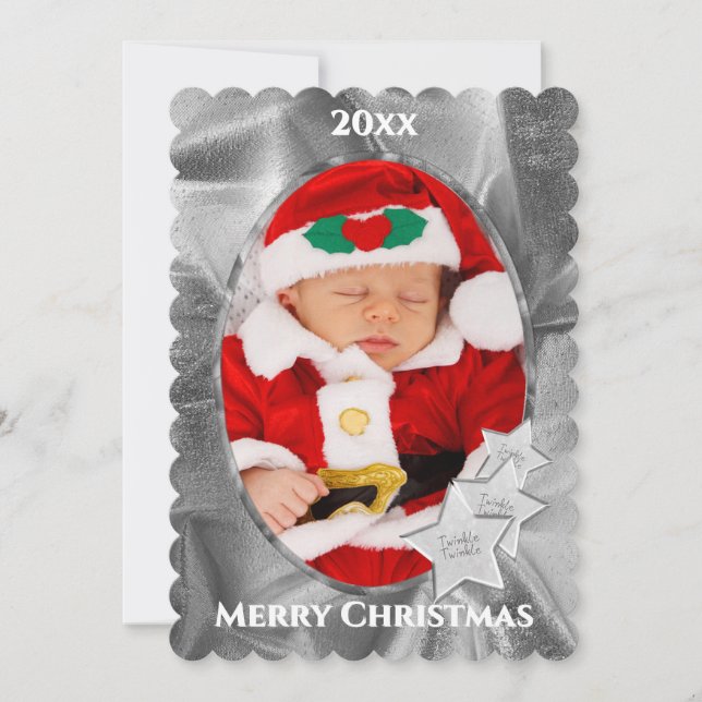 Tarjeta Festiva Tu foto: Navidades plateados Oval Picture Frame (Anverso)