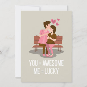 Tarjeta Festiva Tú = Increíble, Yo = Afortunado – Beso Romántico e