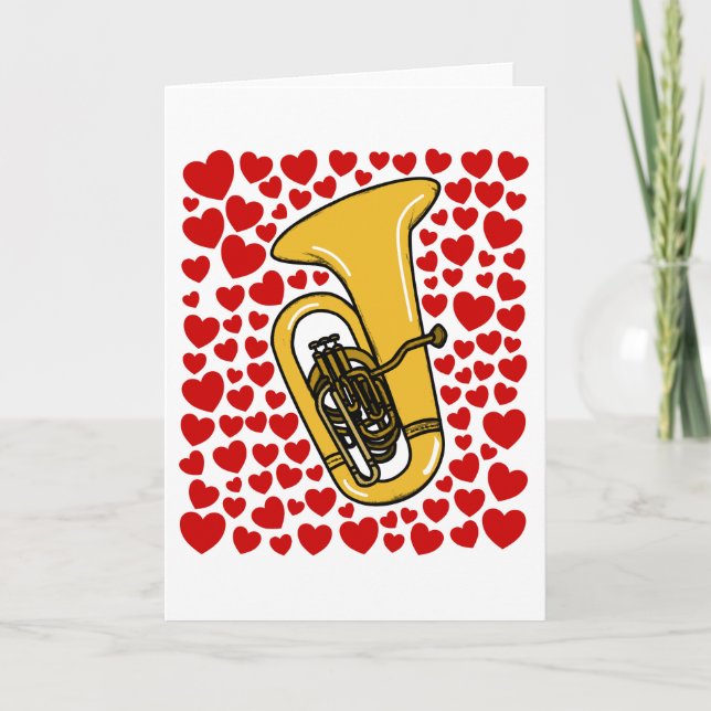Tarjeta Festiva Tuba With Hearts Valentines Anniversary Card (Anverso)