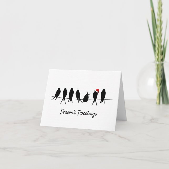 Tarjeta Festiva Tuiteos de la temporada sobre los pájaros negros e (Anverso)