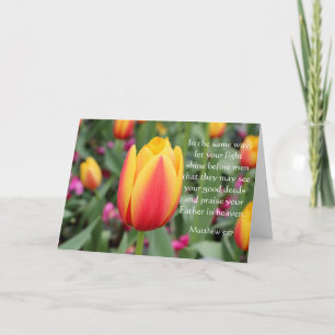 Tarjeta Festiva Tulip Easter Card w Bible Verse (Mateo 5:17)
