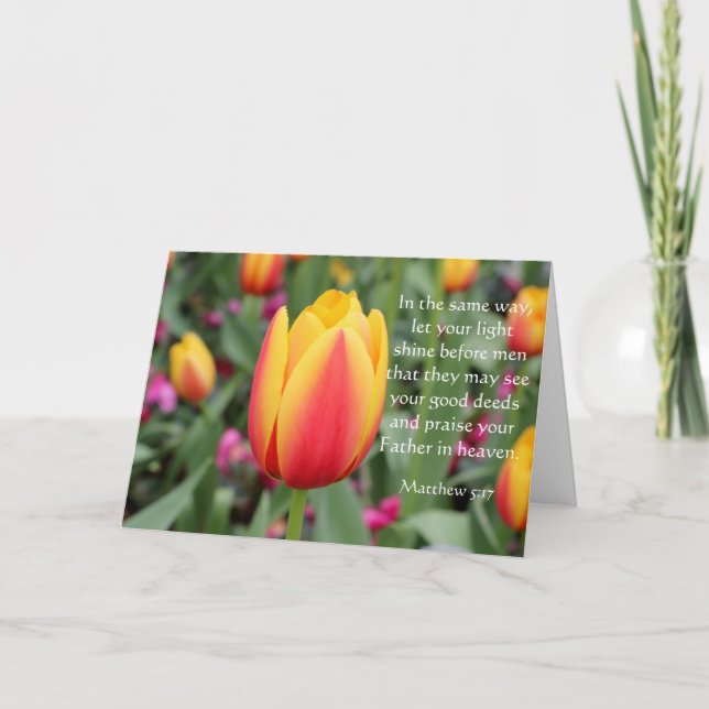 Tarjeta Festiva Tulip Easter Card w Bible Verse (Mateo 5:17) (Anverso)